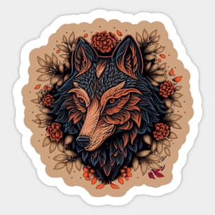 flowers and wolf Sticker